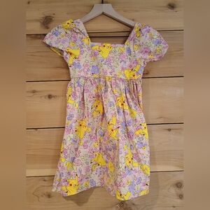 Pokemon Pikachu Floral Dress Size M 8 Smocked Square Neck Flutter Sleeve Dress